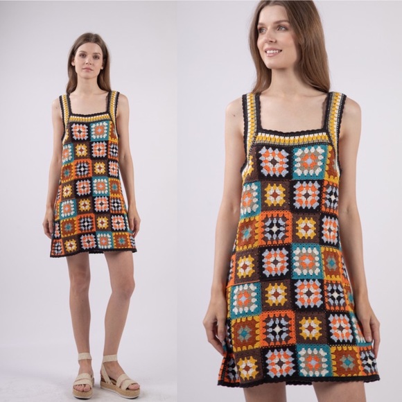 *24 HOUR SALE* Living In A Dream Granny Square Crochet Mini Dress - Picture 3 of 5